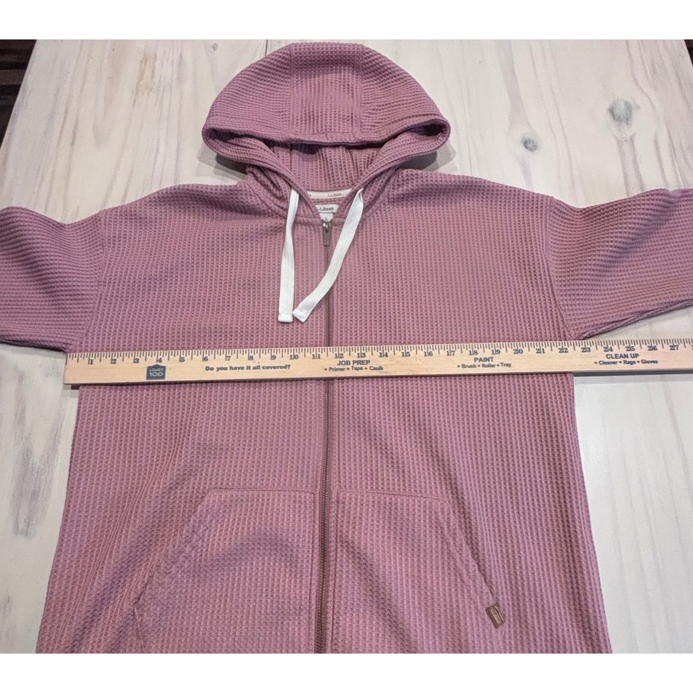 LL Bean Womens Large Mauve Waffle Knit Full Zip Hoodie Thermal Jacket 517785 - Picture 9 of 12
